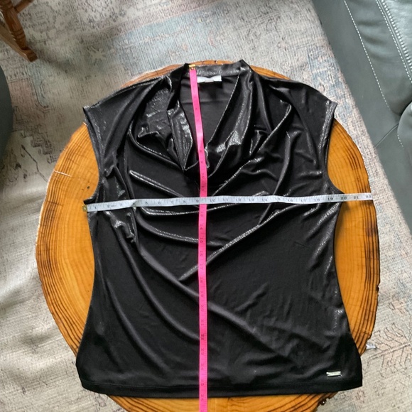 Calvin Klein Black Metallic Shimmer Cowl Drape Neck Stretch Top Blouse - Picture 7 of 9